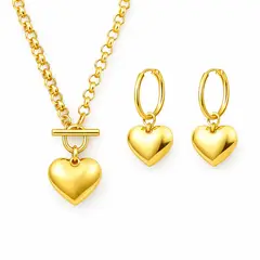 GENERICO - Set Collar y Aretes Corazón Dorado Acero Inoxidable Mujer Regalo Elegante