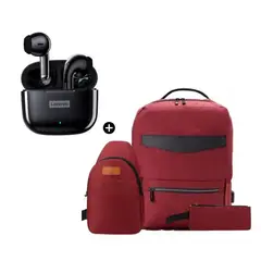LENOVO - Audífono LP40 PRO Negro+Mochila 3en1 Porta Laptop Usb 4.0 Rojo