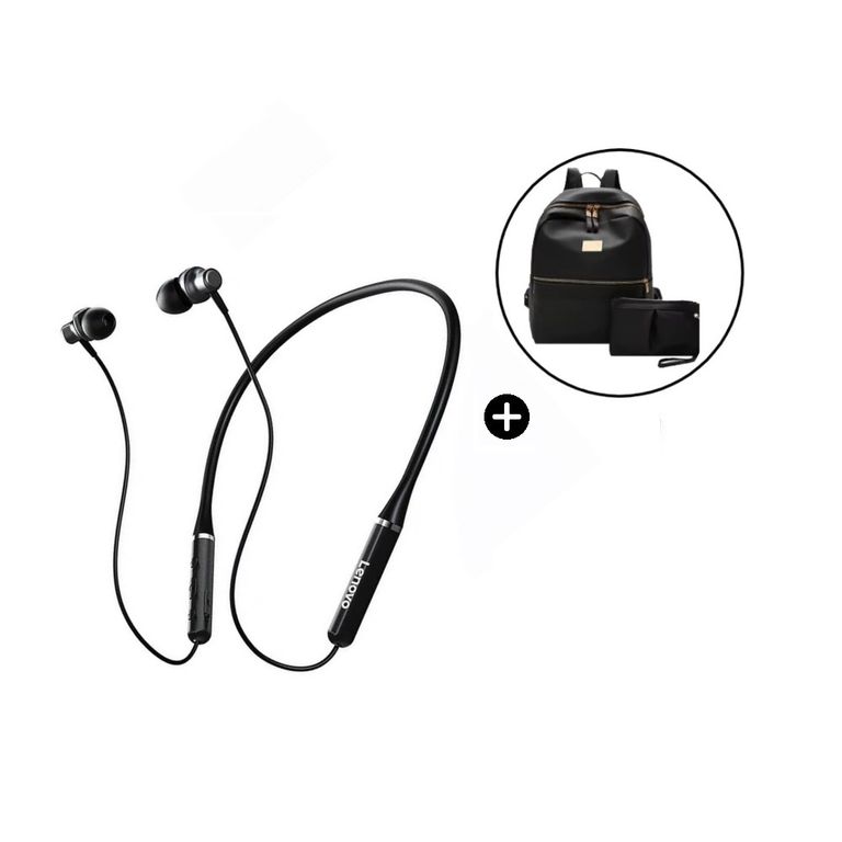 Audífono HE05 BT+Mochila de Mujer 2 en 1 Oxford Brillante Negro