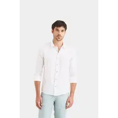 VELEZ - Vélez Camisa Manga Larga En Lino Hombre Semi Ajustada Blanco