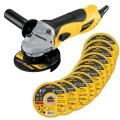 PRETUL - COMBO, Amoladora Esmeriladora 4 1/2", 700 W, 10 discos de corte fino