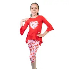 MODA BY ATHENA - Conjunto niña - polo rojo y leggings de corazones