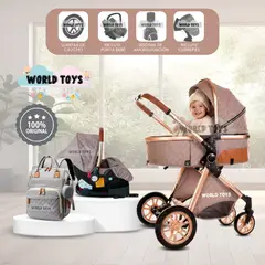 BABY - Coche Moisés de Lujo «GOLD LABELL» Con Portabebé Coffee