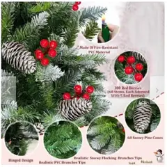 GENERICO - Árbol de Navidad Premium Verde Nevado con piñas y cerezas 1.20 cm
