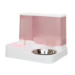 GENERICO - COMEDERO PARA MASCOTAS ROSADO 2 EN 1 + PLATO METÁLICO