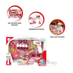 GENERICO - Juguete de Doctora 14 Piezas para Regalo Infantil en Rosado Y+Banderitas Adhesivas