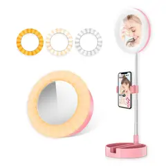 SEISA - Espejo Con Aro Luz Led Selfie Soporte Celular Streamers Maquillaje