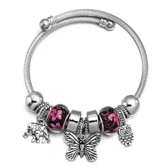 KAST PE - Pulsera Estilo Pandora con Charm de Búho Rosado