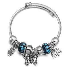 KAST PE - Pulsera Estilo Pandora con Charm de Búho Azul