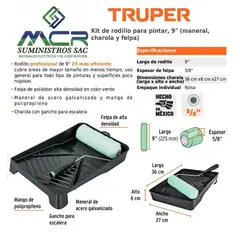 TRUPER - Rodillo para pintar de 9" o 22.5cm(maneral, charola y felpa)