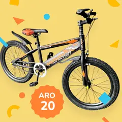 GENERICO - Bicicleta Color Negro con Naranja Aro 20