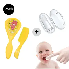 GENERICO - Pack Cepillo Peine y Dedal para bebé Amarillo