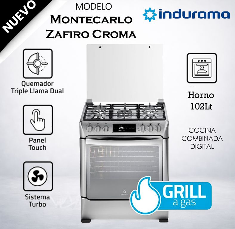 Cocina a Gas 5 Quemadores Montecarlo Zafiro Croma