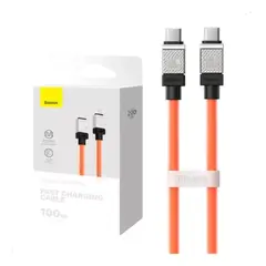 BASEUS - Cable Cargador 100w Carga Rapida USB-C A USB-C Naranja 1 metro