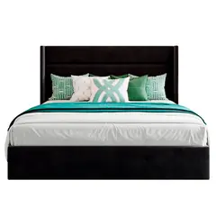 GENERICO - Cama Tapizada Listón Venus Negro 2 Plazas