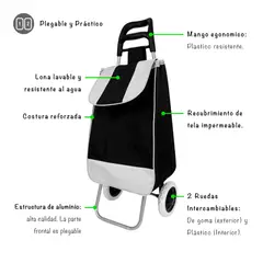 GENERICO - COCHE GRANDE PARA COMPRAS MERCADO HOGAR CON BOLSILLO Y CIERRE