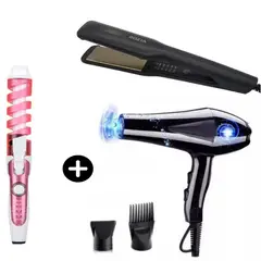 GENERICO - Trio Pack Secadora + Rizadora Cabello + Plancha Placa Cerámica Rozia