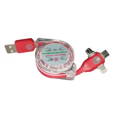 GENERICO - Cable Cargador Retráctil 3 en 1 (Cable USB, Tipo-C, Cable para iPhone)