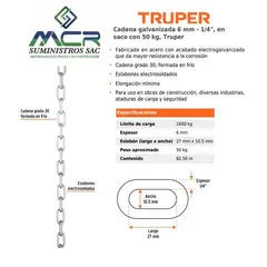 TRUPER - Cadena galvanizada 6 mm - 1/4", en saco con 50 kg,