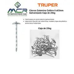 TRUPER - Clavos Calamina Calibre 9 x63mm Galvanizado Caja 25kg