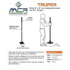 TRUPER - Pisón aplanador compactador 20 x 20cm mango de acero 48 pulgada