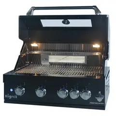 HIGRILL - Parrilla A Gas Y Carbón Empotrable 5 Quemadores Acero Inoxidable Negro