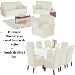 SALA FABULOSA - Pack Funda de mueble 3-2-1 con 8 fundas de silla Terciopelo Liso BEIGE NUDE