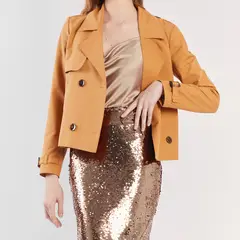 CAMILA VIALI - Cropped trench coat camel corta para mujer