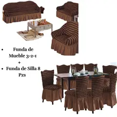 SALA FABULOSA - Pack Funda de mueble 3-2-1 con 8 fundas de silla Burbuja Bicolor CHOCOLATE