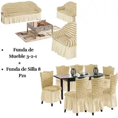 SALA FABULOSA - Pack Funda de mueble 3-2-1 con 8 fundas de silla Burbuja Bicolor MAIZ