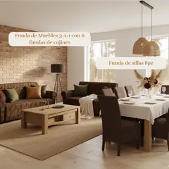 SALA FABULOSA - Pack Funda de mueble 3-2-1 con 8 fundas de silla Labrado CHOCOLATE