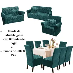 SALA FABULOSA - Pack Funda de mueble 3-2-1 con 8 fundas de silla Labrado JADE