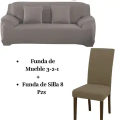 SALA FABULOSA - Pack Funda de Mueble 3-2-1 con 8 Fundas de Silla Lycra ARENA