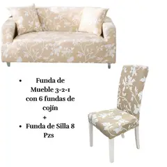 SALA FABULOSA - Pack Funda de Mueble 3-2-1 con 8 Fundas de Silla Lycra FLOWER NUDE
