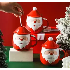 GENERICO - Taza Navideña con tapa de sombrero y cuchara