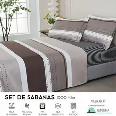 VENECIA - Set de Sabanas QUEEN + Fundas - EUROPEO 100% Algodón