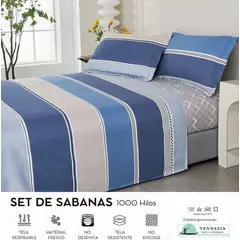 VENECIA - Set de Sabanas QUEEN + Fundas - EUROPEO 100% Algodón