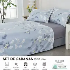 VENECIA - Set de Sabanas QUEEN + Fundas - EUROPEO 100% Algodón