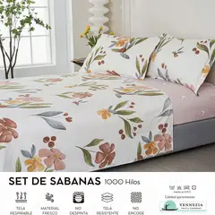 VENECIA - Set de Sabanas QUEEN + Fundas - EUROPEO 100% Algodón