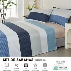 VENECIA - Set de Sabanas QUEEN + Fundas - EUROPEO 100% Algodón