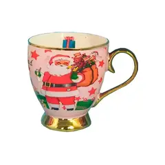 GENERICO - Taza Navideña Dec Papa Noel cLentes y saco de regalos FRosado 500Ml c Estuche