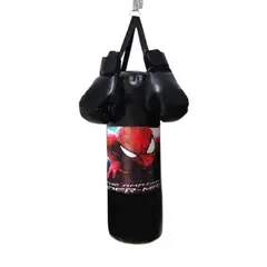 GENERICO - SACO DE BOX INFANTIL CON PAR DE GUANTES NEGRO MAS RELLENO