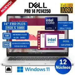 DELL - Laptop Pro 14 PC14250 14" FHD Plus, Core Ultra 7-255U, Ram 16GB, Ssd 512GB, Win 11 Pro