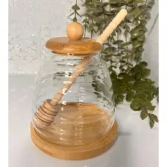 GENERICO - Frasco para Miel con Tapa y Base de Bambú 400 ml