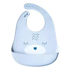 GENERICO - Babero de Silicona osito celeste con Bolsillo Para Bebes