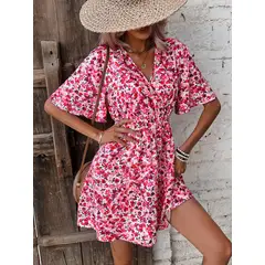 KAST PE - Vestido manga corta Fernanda Rosado Floreado Cuello V Talla M