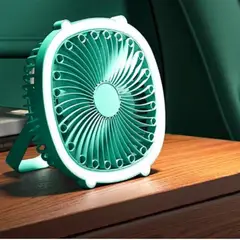 SEISA - Ventilador recargable para escritorio portatil con luz led-verde
