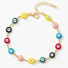 GENERICO - Pulsera Ojo Turco Multicolor Mujer Acero Inoxidable Dorado Ajustable