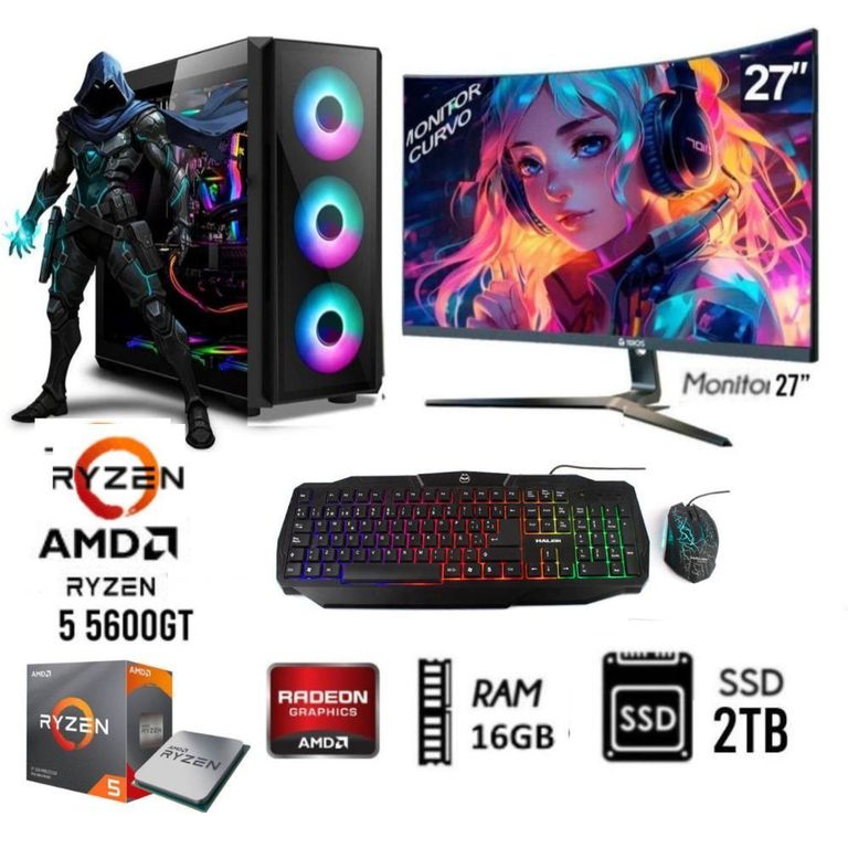 Computadora PC GAMER RYZEN 5 5600GT RAM 16GB DISCO 2TB MONITOR 27 FHD