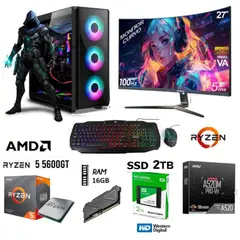 AMD - Computadora PC GAMER RYZEN 5 5600GT RAM 16GB DISCO 2TB MONITOR 27 FHD